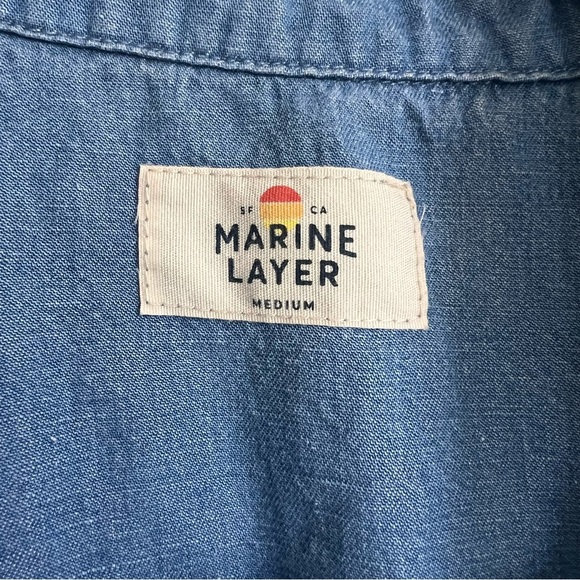 Marine Layer Denim Button Down Short Sleeve Shirt Two Tone Cotton M - Picture 2 of 5